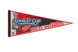 A vintage Detroit Red Wings 2008 Stanley Cup felt pennant with championship trophy graphic.