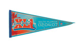 2007 South Florida Super Bowl felt flag pennant in turquoise with an orange XLI logo and palm trees.