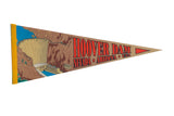 Vintage Hoover Dam felt flag pennant with scenic illustration, red text, and yellow trim.