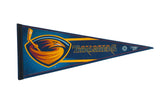 Vintage Atlanta Thrashers felt pennant, dark blue with yellow and orange team logo, 12 x 29 inches.