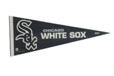 Vintage Chicago White Sox felt pennant in black with classic white and silver team logo.
