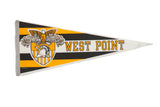 Vintage West Point felt pennant with black and yellow stripes and academy crest.