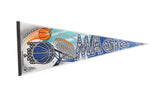 Vintage Orlando Magic felt pennant with a retro 1990s blue and orange basketball graphic.