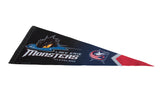 Lake Erie Monsters felt pennant showing detailed monster eye, blue water, and team text.