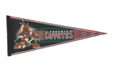 Vintage Phoenix Coyotes felt pennant in dark brown, orange, and green geometric design, 12x30.