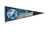 Vintage Tampa Bay Lightning felt flag pennant with retro blue, white, and black team graphics.