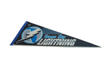 Angled view of the felt Tampa Bay Lightning pennant showing the team logo and blue border.