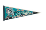 Vintage Florida Marlins 1997 World Series Champions felt pennant in teal and black.
