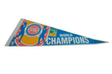 Vintage Detroit Pistons World Champions pennant viewed from an angle to show the full design.