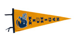 Vintage Michigan felt pennant flag in gold with blue block lettering and a football helmet graphic.