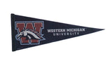 Black felt Western Michigan University pennant with the brown and white Bronco mascot logo.