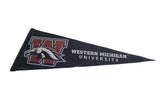 An angled view of the Western Michigan University felt pennant, showing its full length.