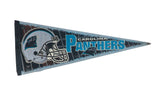Carolina Panthers felt flag pennant with vintage helmet graphic and bold blue lettering.