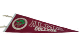 Alma College pennant's contrasting white text and detailed pine cone emblem.