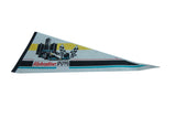 Vintage Valvoline Detroit Grand Prix felt pennant detail, with race car, flags, and creased texture.