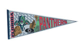 Vintage Florida Panthers felt flag pennant with a green panther mascot and hockey imagery.