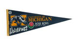 Vintage University of Michigan Wolverines 1990 Rose Bowl felt pennant, dark blue and gold.