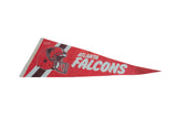 Vintage Atlanta Falcons helmet graphic and official NFL logo on the red felt pennant.