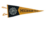 Vintage Michigan Tech felt pennant, black and gold design, white university seal.