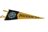 Vintage Michigan Tech felt pennant, white university seal on black, black lettering on gold.