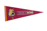 A red felt Ferris Strong pennant flag with a bulldog mascot graphic and yellow border.
