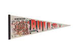 White vintage Chicago Bulls 1991 World Champions pennant with red lettering and team art.