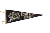 Black vintage Western Michigan University felt pennant with Broncos horse logo, circa 1990s, 12x30.
