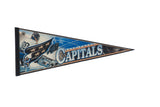 Washington Capitals vintage felt pennant with a blue and black eagle and goalie design.