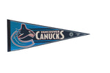 Vintage Vancouver Canucks felt flag pennant, dark blue and light blue whale logo, 12x30.