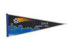 Vintage Detroit World Cup USA 94 felt pennant, blue skyline, golden trail, white soccer ball.