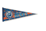 Vintage Chicago Bears 75th Anniversary felt pennant in blue and orange with team logo.