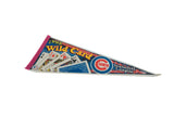 Vintage 1998 Chicago Cubs Wild Card pennant with blue, red, and yellow playing card graphics.