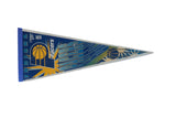 Vintage Indiana Pacers felt pennant with a 1990s blue, yellow, and green graphic design.