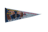 Vintage Michigan vs Ohio State 100th Game felt pennant with football helmets, blue, red, white.