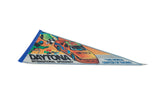 Daytona International Speedway felt pennant's left side with 'DAYTONA' text and blue edge.
