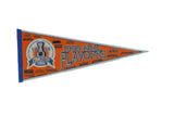 A vintage 1998 NHL Playoffs felt pennant in orange and blue showing team logos and the Stanley Cup.