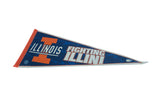 Orange felt border with stitching and Wincraft logo on the Illinois University pennant.
