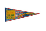 Circa 1999 USA Women's World Cup Champions felt pennant, red, white, and blue, 12x30.