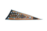 Overhead view of the orange and black Orioles 1996 Championship pennant showing its full design.