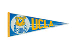 Vintage UCLA Bruins felt flag pennant with blue and yellow bear mascot, 12