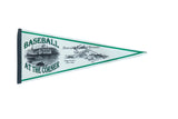 Vintage white felt pennant, Baseball at the Corner, Detroit stadium graphic.