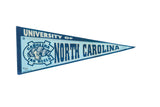 Light blue vintage felt pennant with dark blue UNC Tar Heels logo, 12x30.
