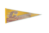 Vintage Central Michigan University Chippewas felt pennant, yellow with maroon logo and lettering, 12