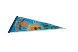 Vintage New York Knicks felt pennant with blue, orange, and teal graphics.
