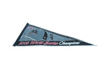 Angled view of vintage black felt Chicago White Sox 2005 World Series pennant.