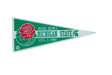 Vintage Michigan State 1988 Rose Bowl felt pennant, green, red rose, and folds, 12x30 inches.