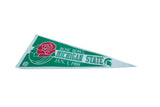 Green felt texture of the Michigan State 1988 Rose Bowl pennant with red rose.