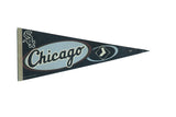 Vintage Chicago White Sox felt pennant with its classic black and blue script logo.