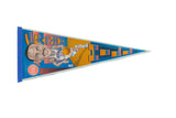 Vintage Grant Hill Detroit Pistons felt pennant with a colorful caricature graphic in blue and orange.