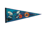 Charlotte Hornets felt flag pennant with 1990s teal hornet character and basketball.